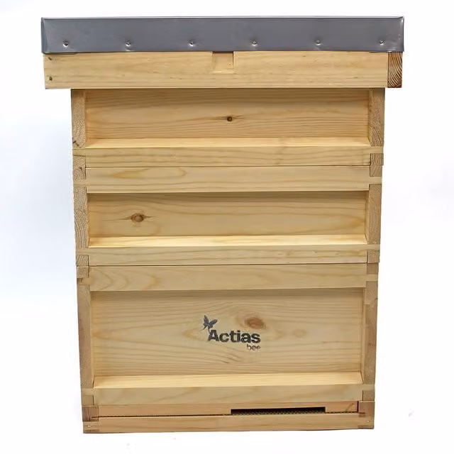 Actiasbee National Beehive Starter Kit Assembled Pine Hive with Super, Brood Frames and Wax Foundation in Brown