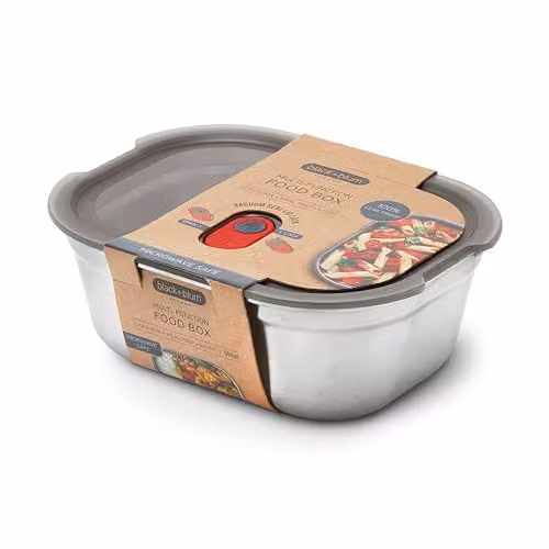 Black + Blum Set of 2 Stainless Steel Food Boxes in Grey and Red, Leakproof and Microwave Safe – 1