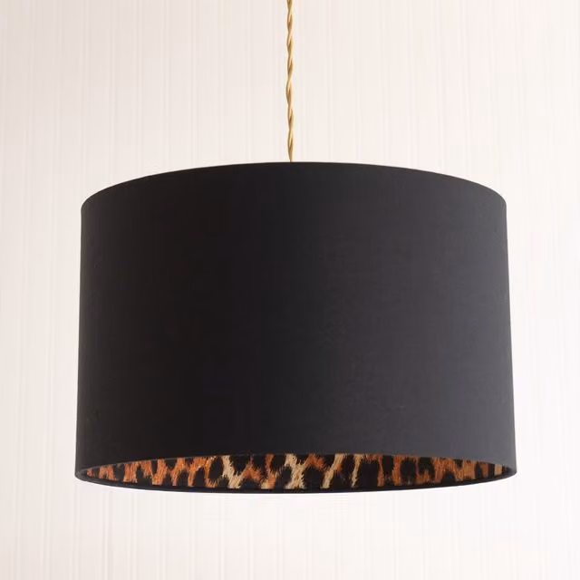 Oasis Large Leopard Print Fabric Drum Ceiling Lamp Shade in Black