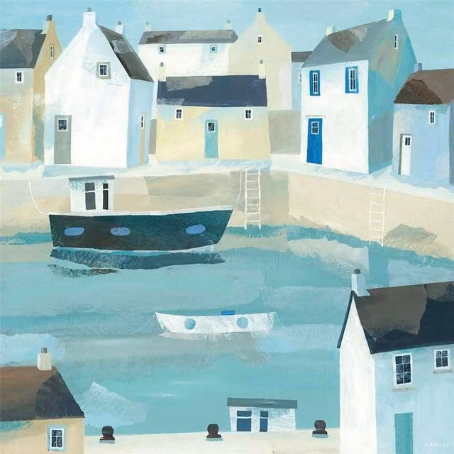 Claire Henley Little Harbour Multicolour Maritime Canvas Print