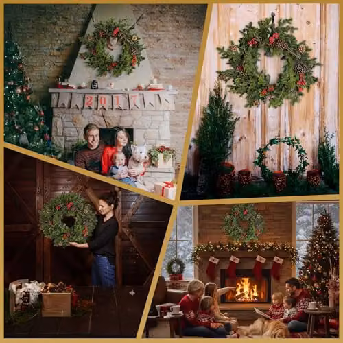 SHATCHI Artificial Fir Christmas Wreath in Green and Red with Real Touch Pine Needles, Berries and Pine Cones, Diameter: 80 cm – 8