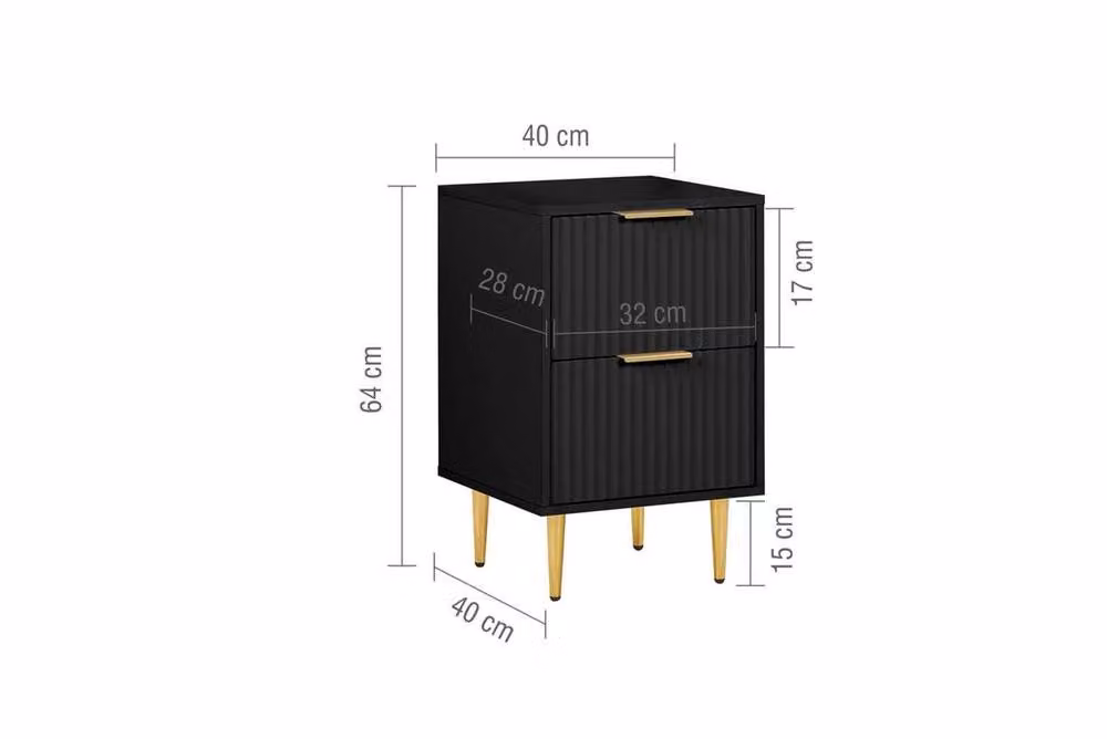 Birlea Zaza Pair of Black and Gold 2 Drawer Fluted Bedside Cabinets – 4