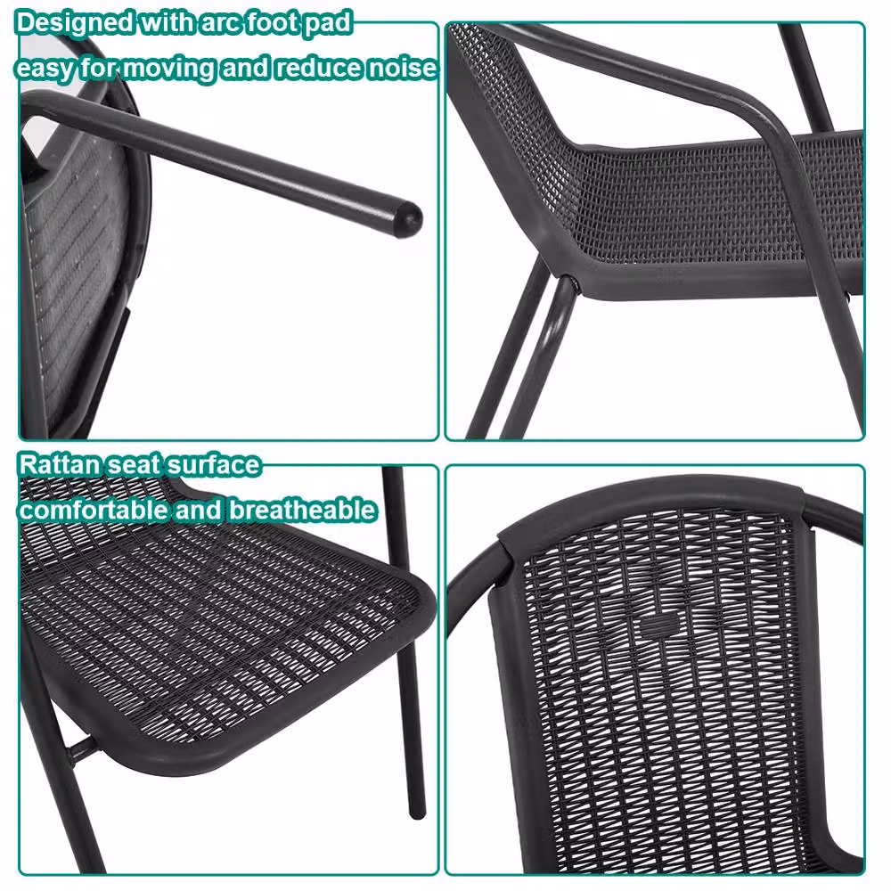 Living and Home Set of 2 Black PE Rattan Stacking Outdoor Garden Chairs – 3