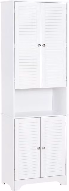 HOMCOM White MDF Freestanding 6-Tier Retro Bathroom Storage Cabinet with Roll Shutter and Open Shelves H: 182.5 x W: 60.0 x D: 28.25 cm