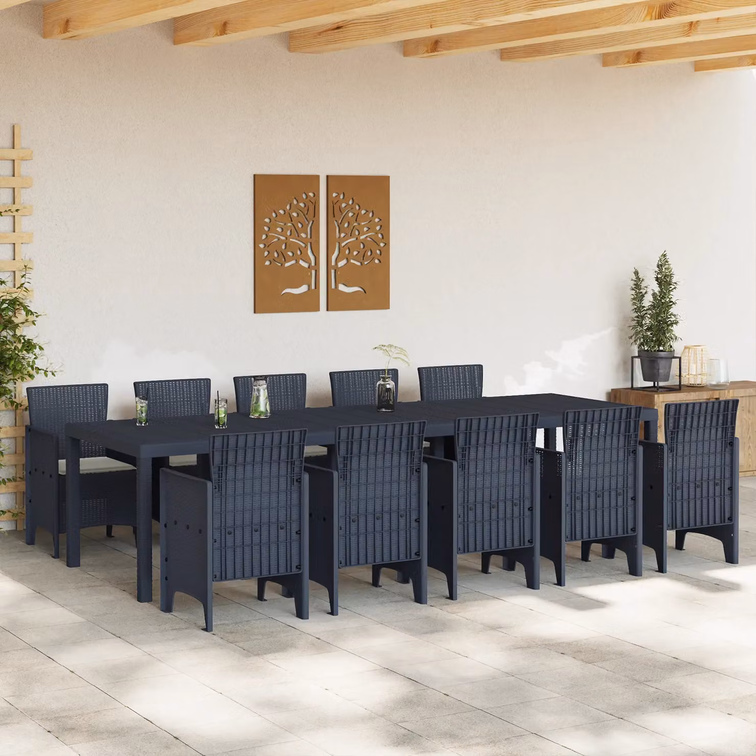 Berkfield Home 11 Piece Anthracite Poly Rattan Garden Dining Set with Cushions – 3