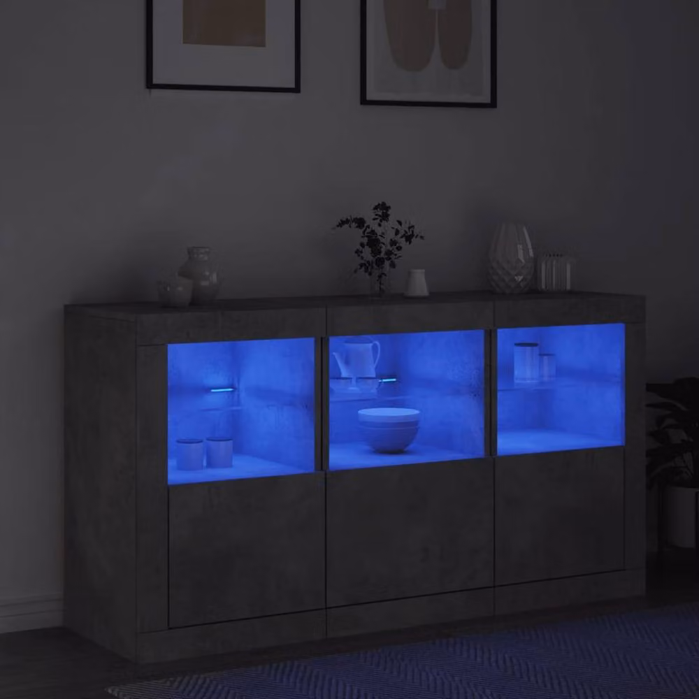 Berkfield Home Sideboard with Integrated LED Lights in Concrete Grey, W/D/H: 123 x 37 x 67 cm – 3