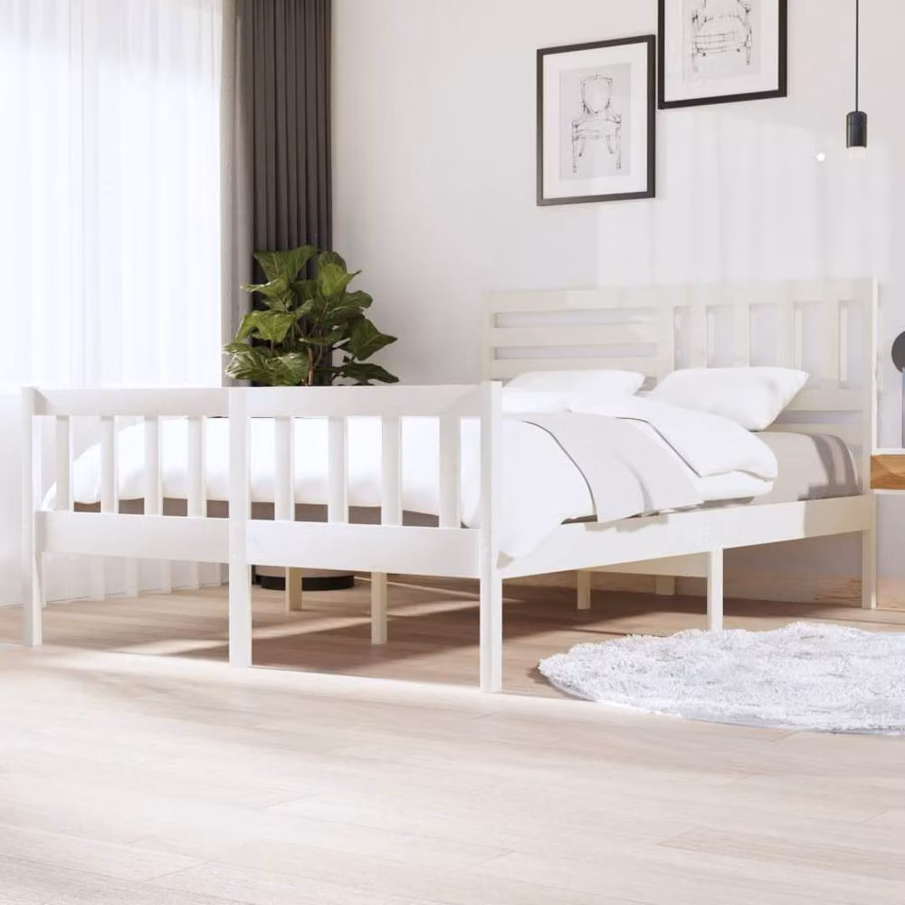 Berkfield Home Beautiful Bed Frame in White Solid Pine Wood, W/D/H: 140 x 200 cm – 2