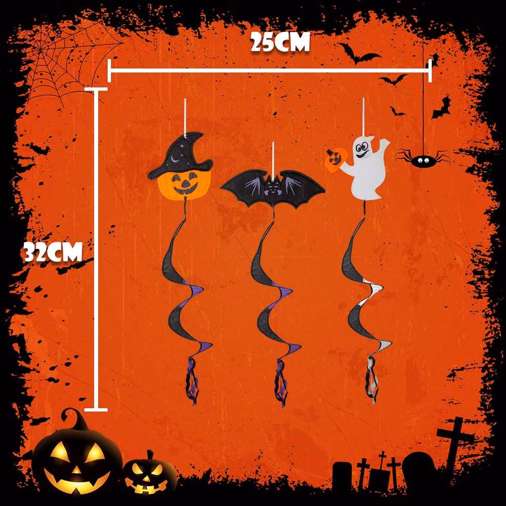 VFM e-Store Halloween Hanging Windspinners Party Decoration Set of 3 in Multicolour Ghost, Pumpkin and Bat Designs – 2