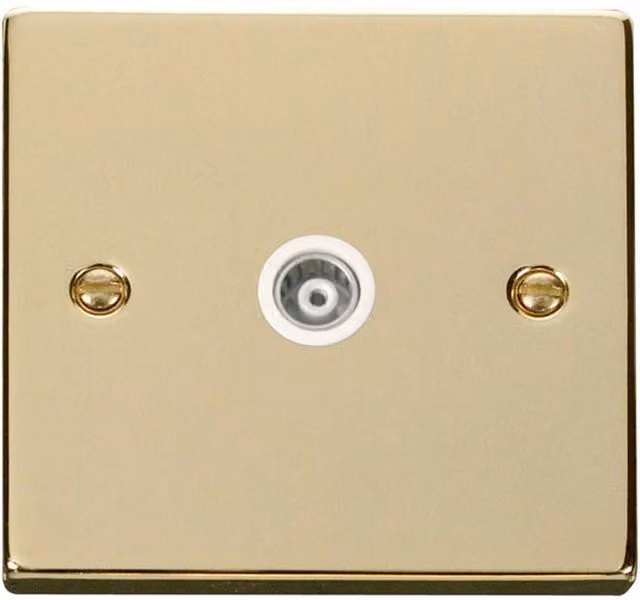 SE HOME Polished Brass Single Isolated Coaxial Socket with White Plate