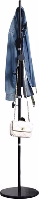 Pirlo Plush Modern Black Metal and Stone Post Tree Coat Stand with 8 Hooks, H 170 cm x W 20 cm