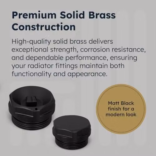 UK Radiators Matt Black and Brass Radiator Bleed Valve and 1/2 inch Blanking Plug Set – 2