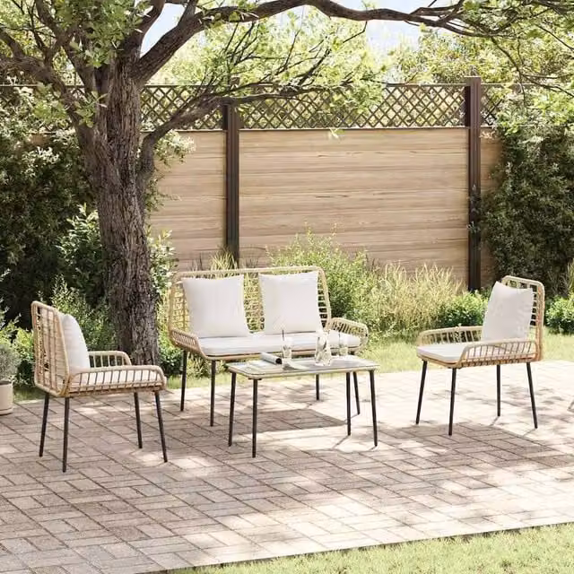 Berkfield Home 3 Piece Garden Dining Set in Brown and Cream Poly Rattan