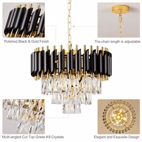 Harper Living Modern Crystal Chandelier Pendant Light in Black and Gold Finish – 3