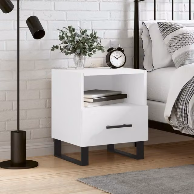 Berkfield Home White Modern Bedside Cabinet W: 40 cm, D: 35 cm, H: 47.5 cm
