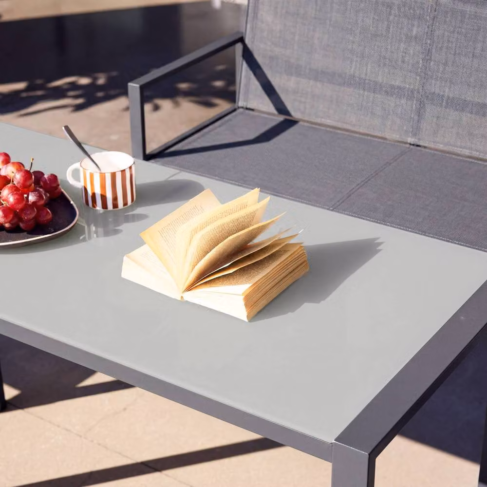 sweeek Steel and Textilene Garden Table with 4 Seats in Dark Grey – 3