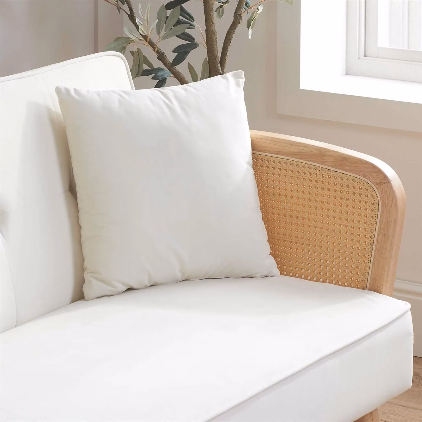 Birlea Lima 3 Seater Rattan Sofa Bed with White Boucle Fabric Click Clack Mechanism W/D/H: 177 x 85 x 78 cm – 2