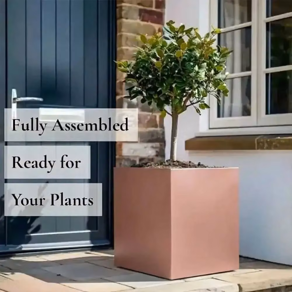 Access Garden Products Square Galvanised Steel Planter in Brushed Rose Gold Finish, 40 cm – 6