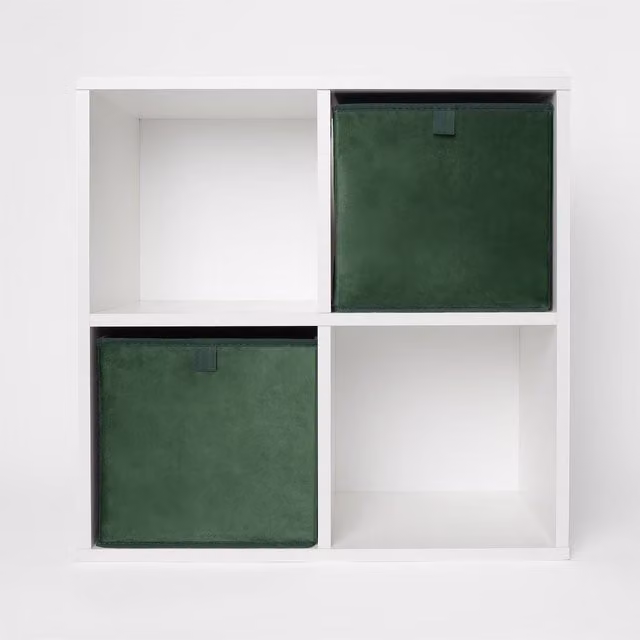 OHS Matte Velvet Foldable Fabric Cube Storage Boxes in Forest Green