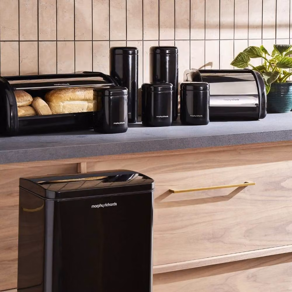 Morphy Richards Equip Black Compact Bread Bin and 3 Canister Set Kitchen Bundle – 1