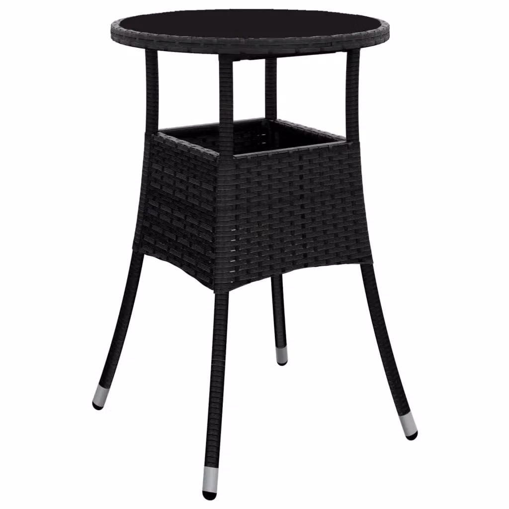 Berkfield Home Garden Table in Black with Tempered Glass and Poly Rattan, Diameter: 60 cm, Height: 75 cm – 2