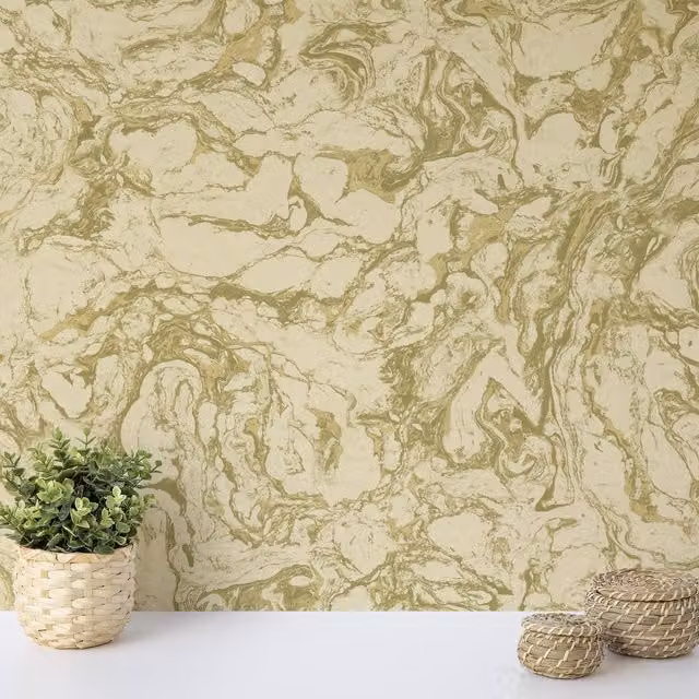Wallquest Abstract Liquid Marble Effect Matt Wallpaper in Gold and White