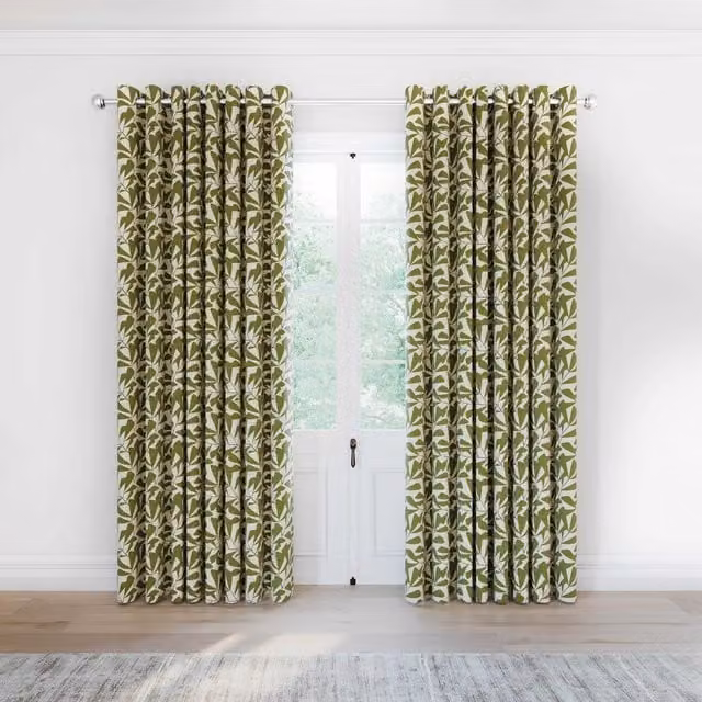 Helena Springfield Simply Scandi Leni Lined Floral Curtains, Green, W/H: 228.6 x 228.6 cm – 1