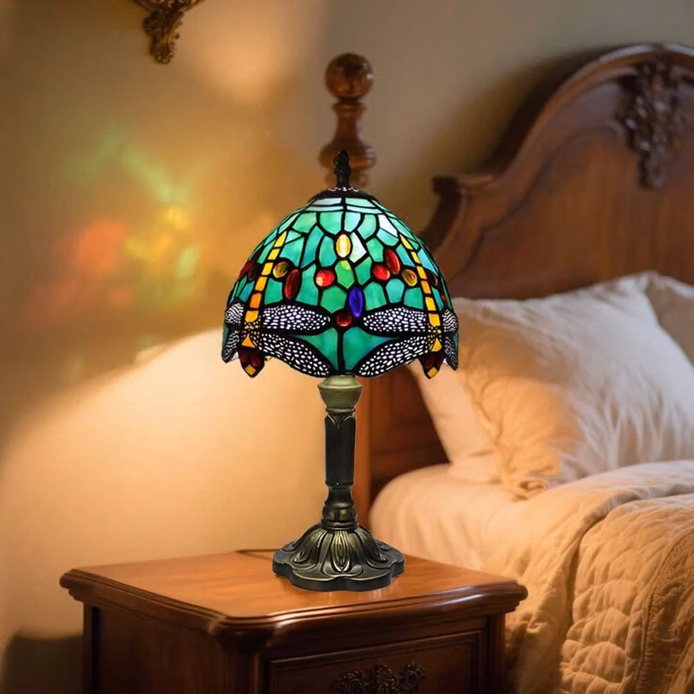 FORGEVIO Art Nouveau Handcrafted Stained Glass Table Lamp in Green and Bronze – 4