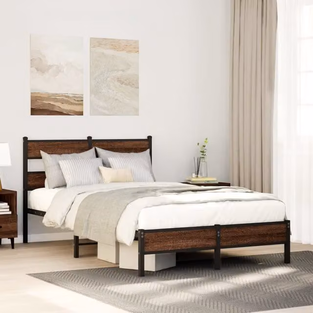 Berkfield Home Small Double Bed Frame in Brown Oak, W/D/H: 120 x 190 cm