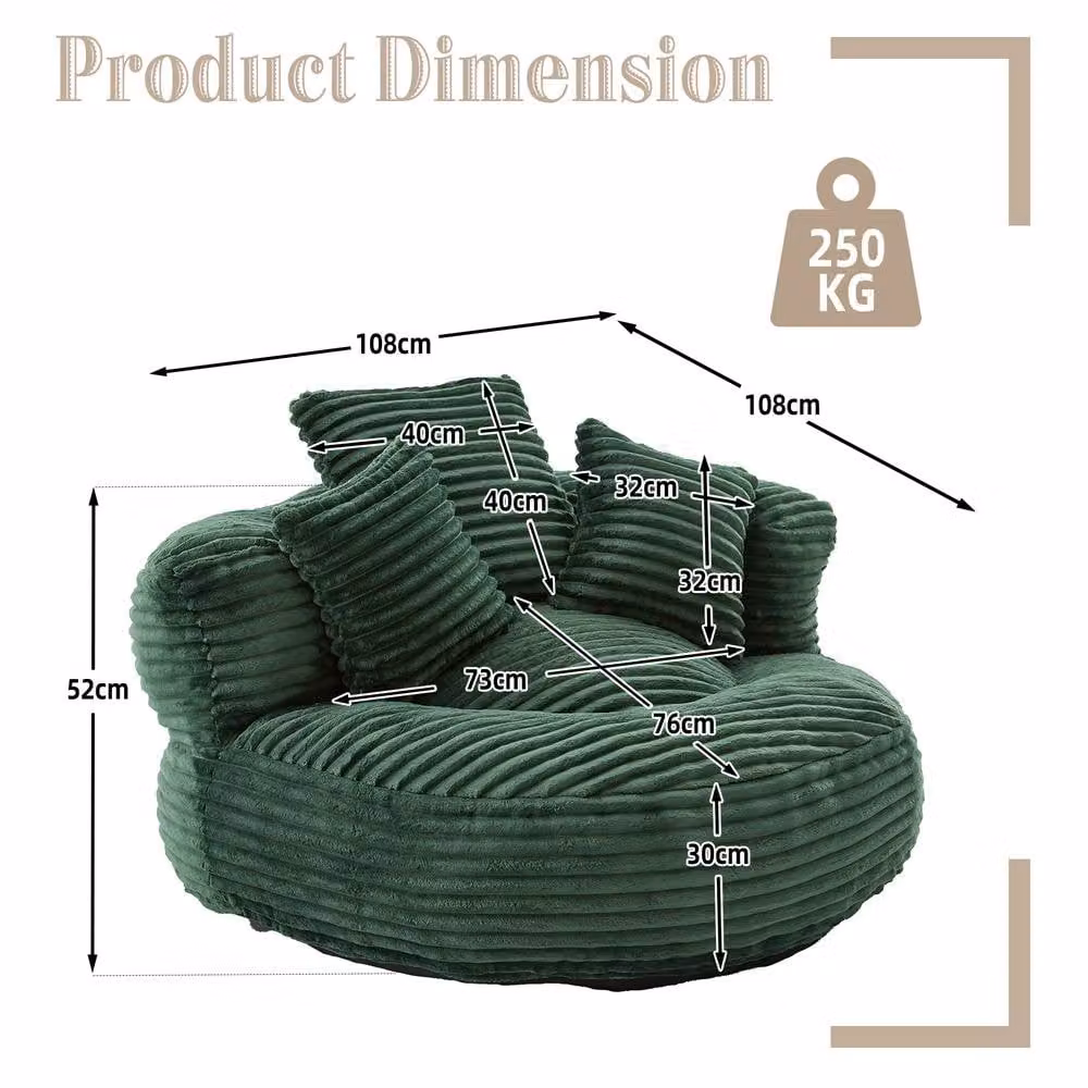 Direct Wicker Emerald Green Corduroy Bean Bag with Armrests and 3 Pillows – 2