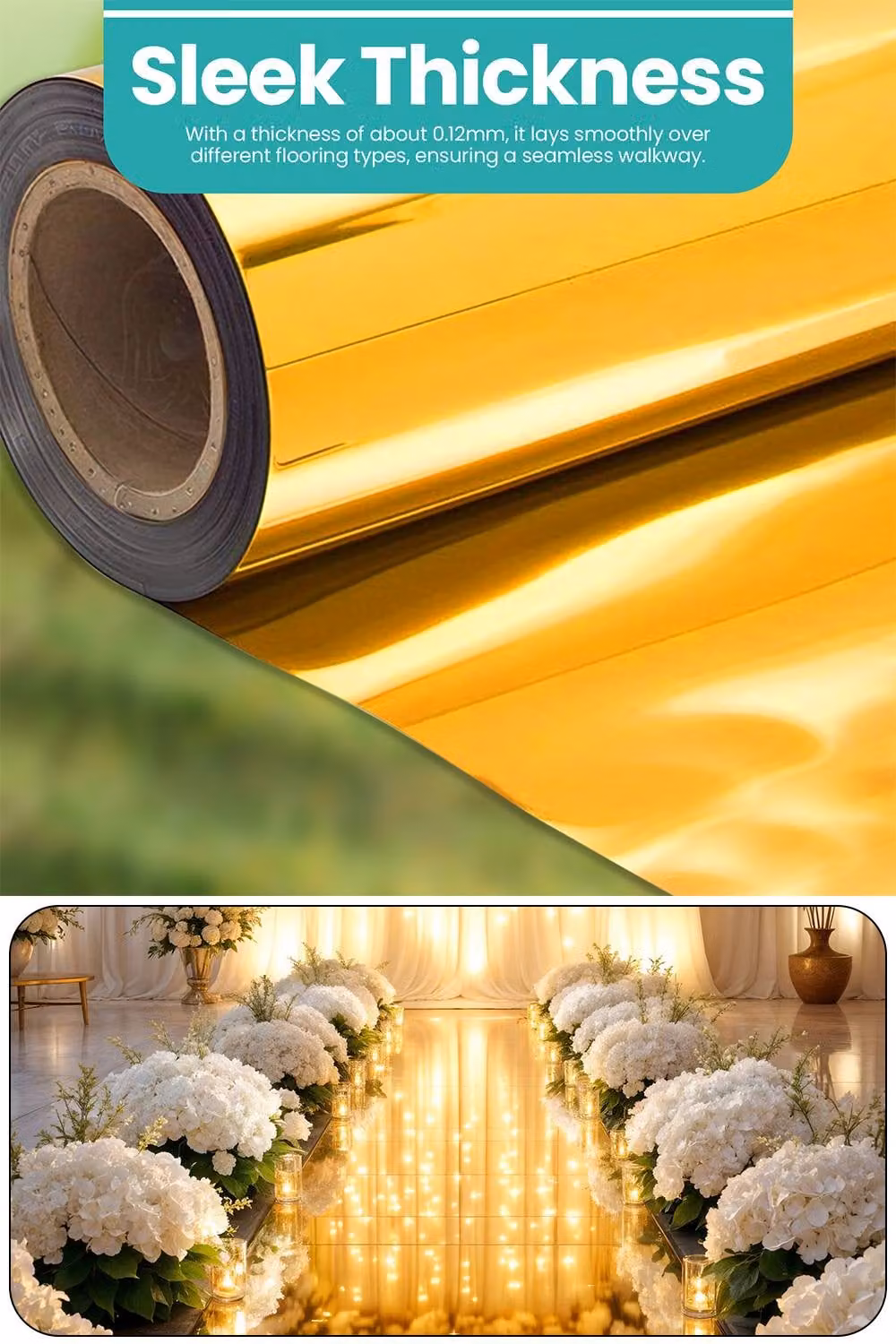 Neel Blue Event Mirror Carpet Aisle Runner Walkway in Gold, W: 120 cm, L: 10 m – 3