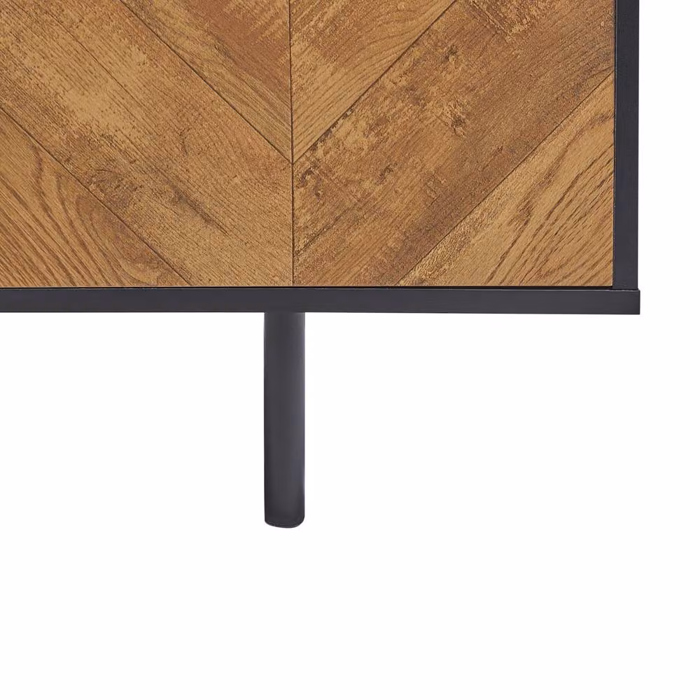 Wyld and Coco 60-Inch Industrial TV Stand in Light Brown and Black with 2 Doors – 4