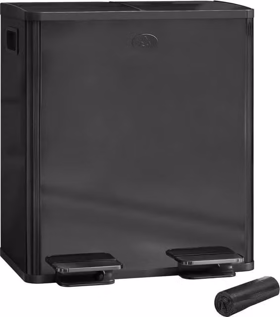 HOMCOM Black Dual Kitchen Bin with 2 x 20L Capacity and Pedal Operation, Fingerprint-Proof Stainless Steel and Plastic – 1