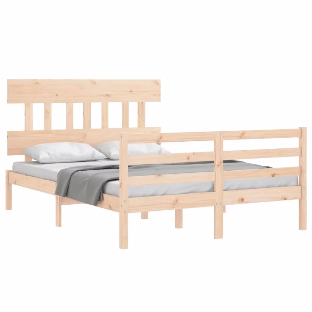 Berkfield Home Small Double Bed Frame with Headboard in Brown Solid Pine Wood, W/D/H: 120 x 200 cm