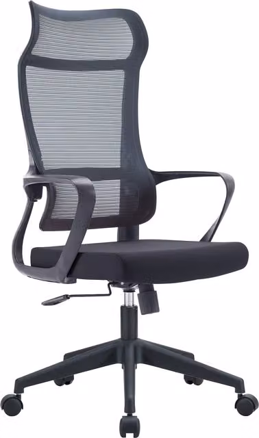 JFY Ergonomic Black Fabric Office Chair with Height Adjustable Headrest and Armrests