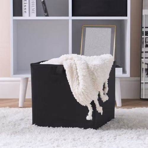 OHS Set of 2 Matte Velvet Collapsible Storage Boxes in Black – 3