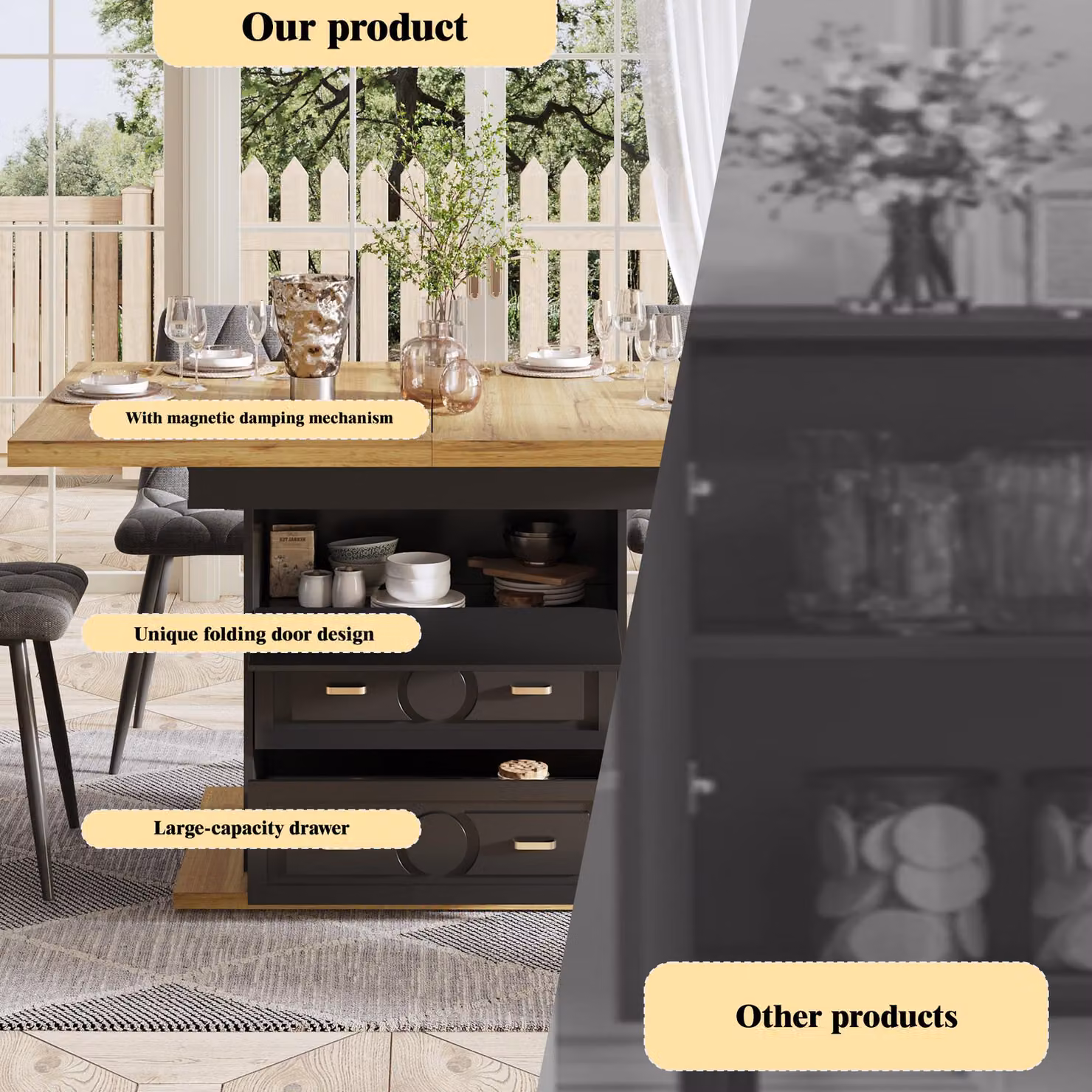 Aosom UK Black Extendable Dining Table with Wood-Grain MDF Top and 2 Drawers, W: 80 cm, D: 110 cm, H: 75 cm – 5