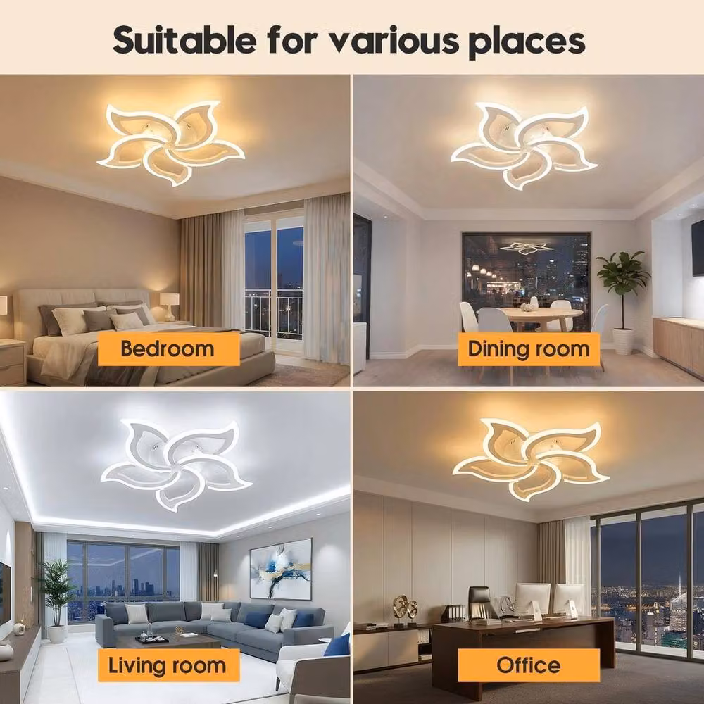 NESTLUNE Modern LED Ceiling Light Chandelier in White with Remote Control and Dimmable CCT for Living Room or Bedroom – 3