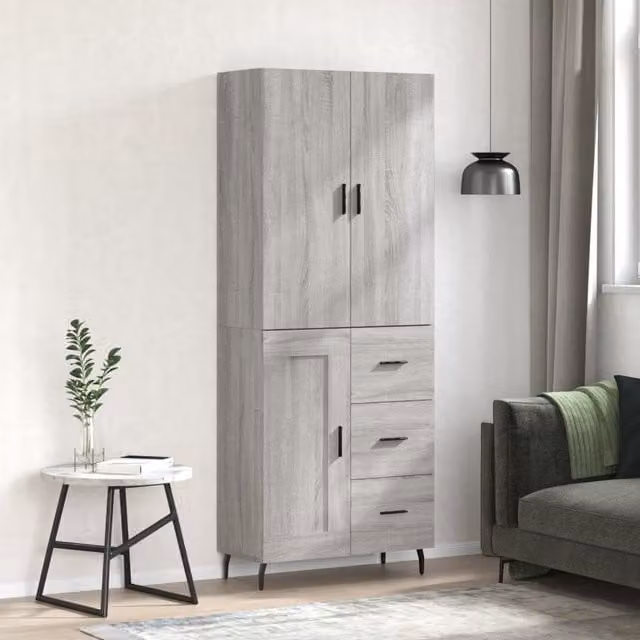 Berkfield Home Grey Sonoma Highboard with Hinged Doors and Internal Shelves, W: 69.5 cm, D: 34 cm, H: 180 cm – 1