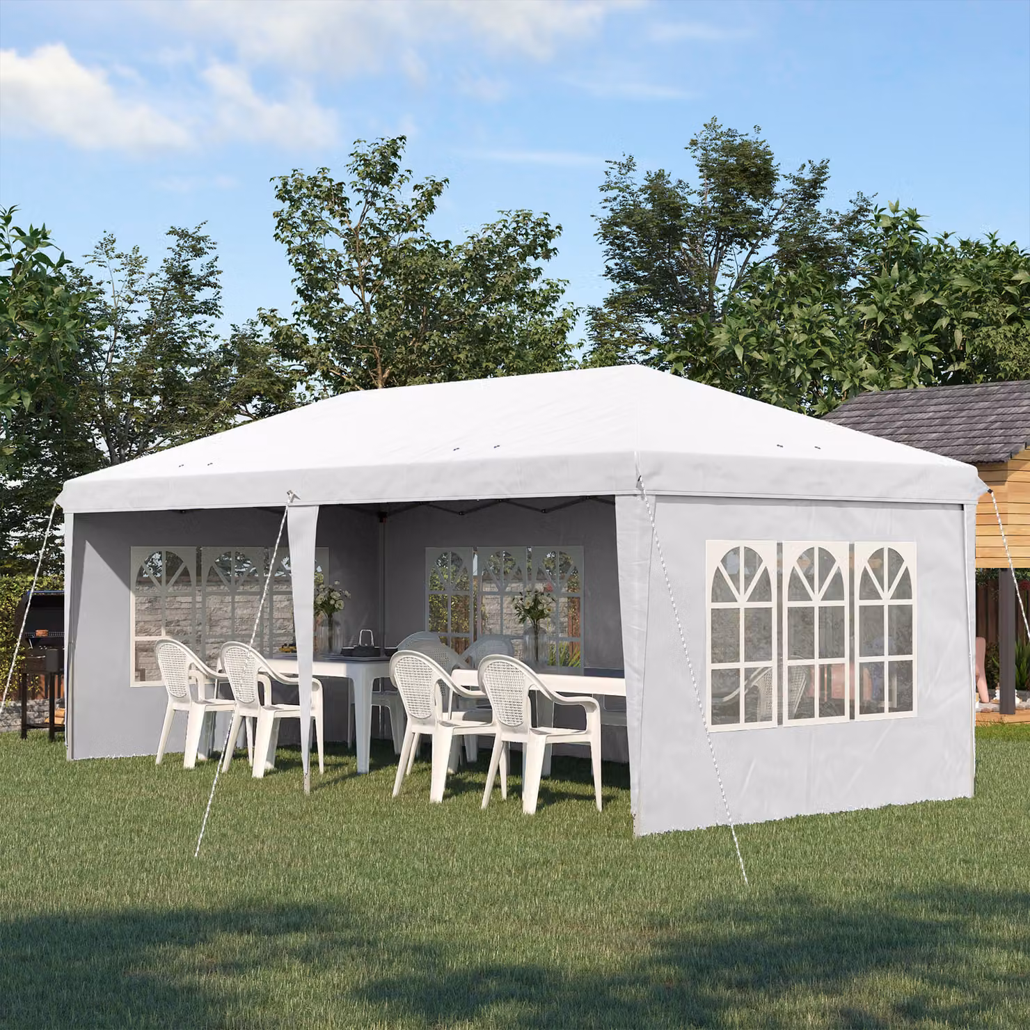 Outsunny White Pop Up Gazebo with Sidewalls and Storage Bag, W: 6 m, D: 3 m, H: 2.7 m – 2
