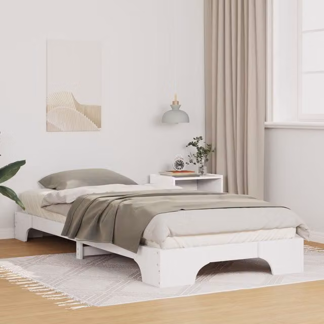 Berkfield Home Floor Bed Frame with Lift Up Storage in White Engineered Wood W: 80 cm, L: 220 cm – 1