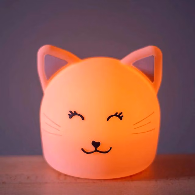 Trixie Mrs Cat Silicone Nightlight in Pale Pink and White with Dimmable Timer and Rechargeable Battery