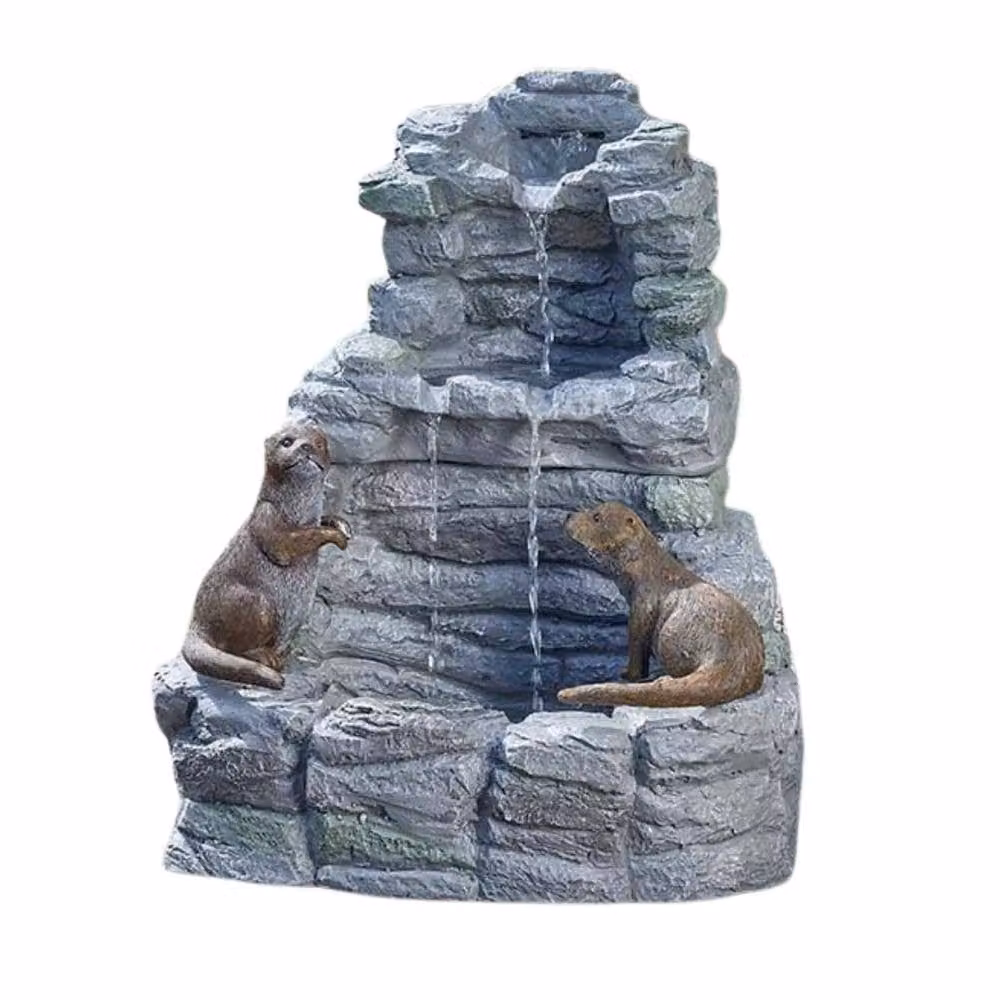 Marco Paul Otter Falls Hybrid Power Solar Water Fountain Garden Feature, Grey, W/D/H: 50 x 50 x 50 cm – 2