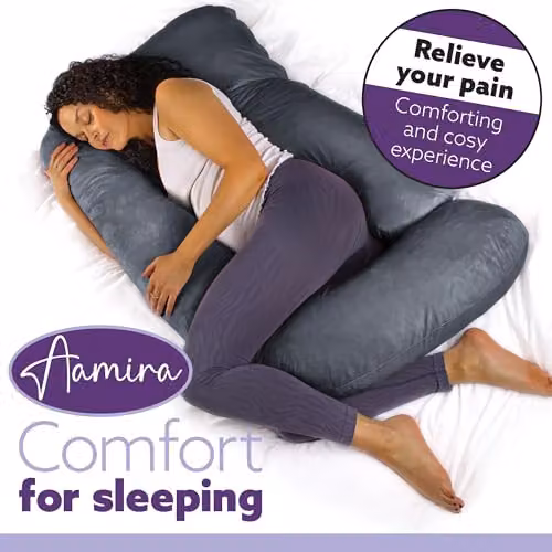 Aamira J Shaped Memory Foam Pregnancy Maternity Pillow with Velvet Cover, Grey, W/D/H: 140 x 70 x 20 cm – 7