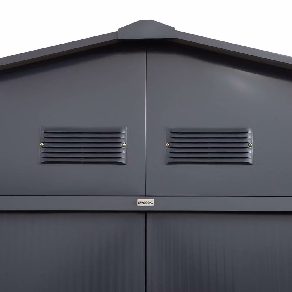 Sweekeek Galvanised Steel Garden Shed with Sliding Doors and Anchoring Kit, Dark Grey, 15.35m² – 3