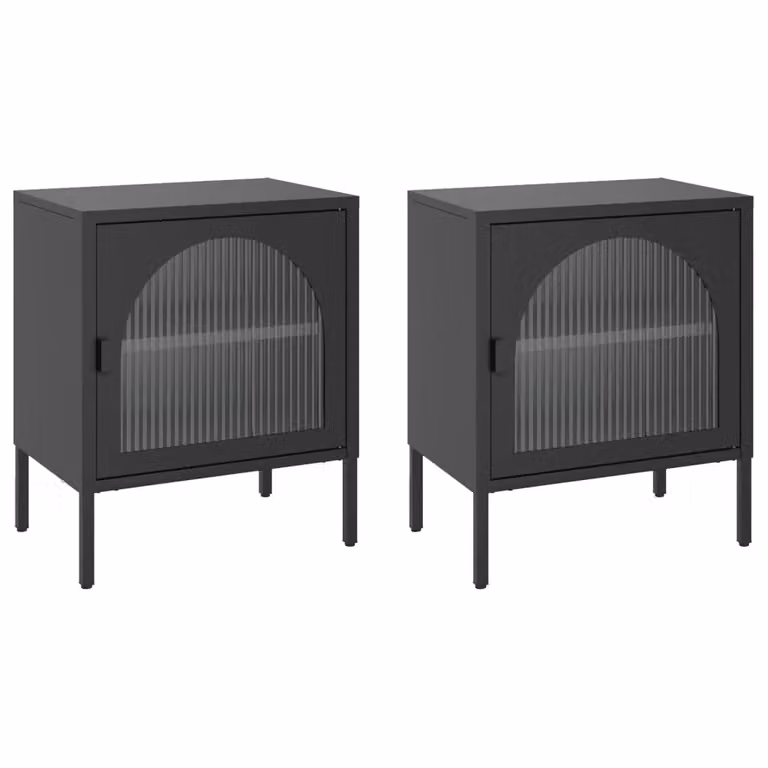 Berkfield Home Set of 2 Modern Black Nightstands with Glass and Metal, W/D/H: 50 x 35 x 60 cm
