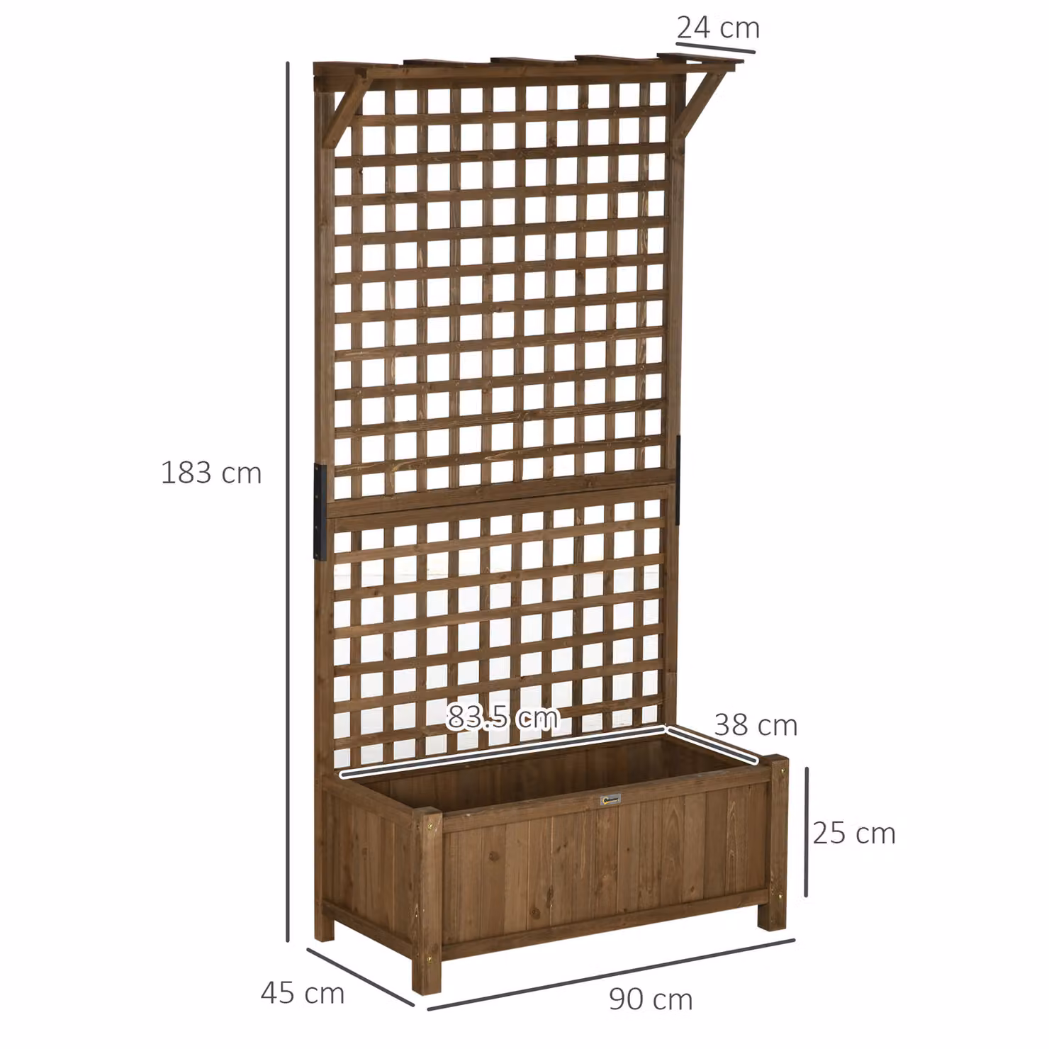 HOMCOM Brown Wooden Raised Garden Bed with Trellis for Climbing Plants, W/D/H: 183 x 90 x 38 cm – 3