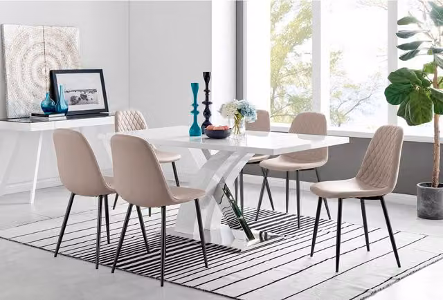 FurnitureboxUK Atlanta 6-Seater Dining Set with Rectangular Table and 6 Corona Black Leg Chairs in Cappuccino