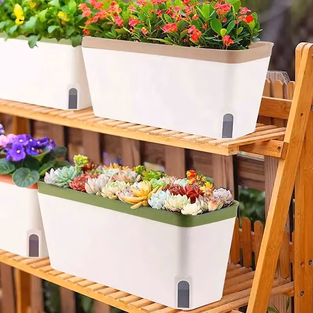 EONLION 3-Piece Set of White Self-Watering Plastic Plant Pots for Indoor Plants