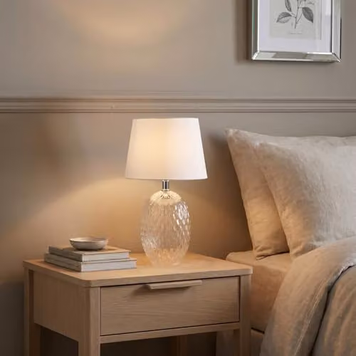 Happy Homewares Transparent Glass Table Lamp with Chrome Details, H 26.0 cm x W 11.0 cm x D 11.0 cm – 2