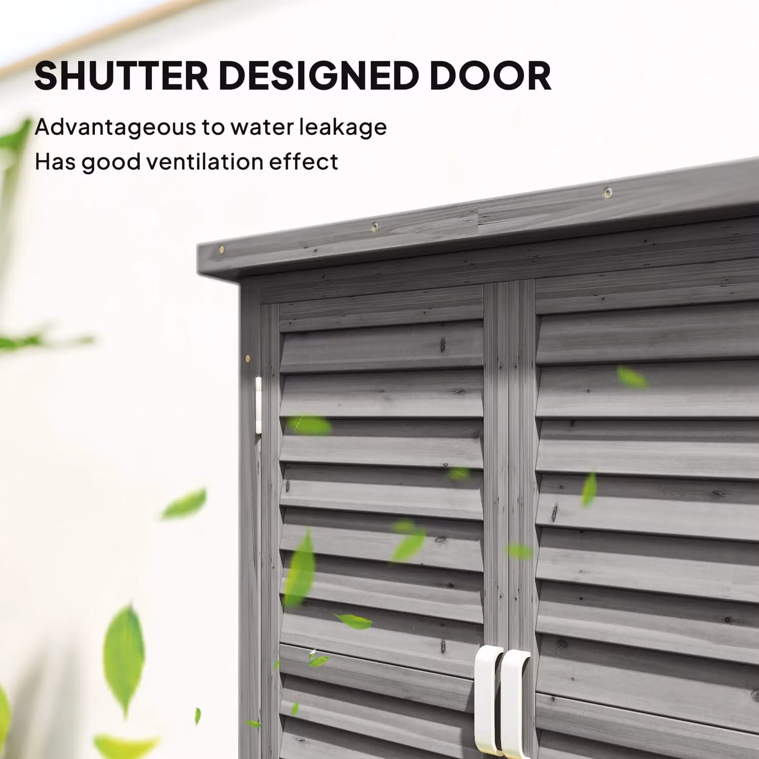Outsunny Grey Wood Tall Garden Storage Cabinet with Internal Shelving and Roll Shutter, W/D/H: 79.0 x 87.0 x 96.5 cm – 5